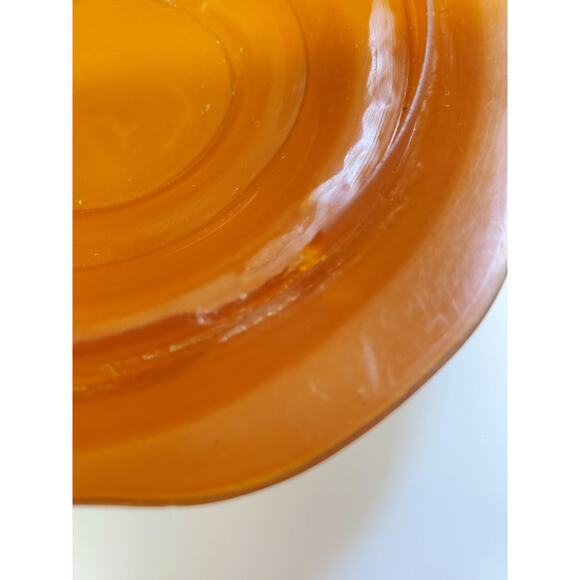Vintage Art Deco Amber Frosted Glass Vanity Powder Jar Footed with Celluloid Lid - Picture 16 of 16